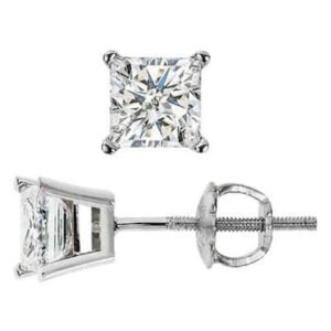 0.80 Ct. Princess Cut Diamond Stud Earrings Basket Setting