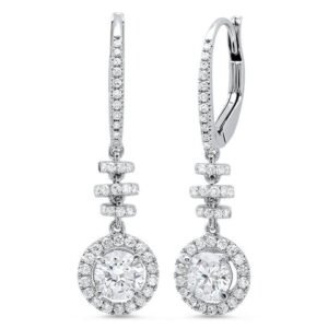 1.34 ct. Dangling Lever Back Halo Round Cut Diamond Earrings
