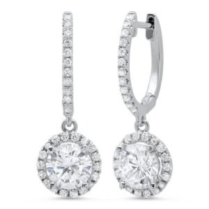 1.36 ct. Lever Back Halo Round Cut Diamond Earrings