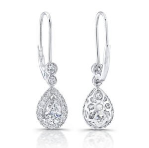 1.90 Ct. Halo Pear Cut Tear Drop Dangling Diamond Earrings