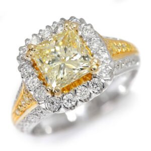 2.01CT Princess Diamond Ring with Accents 18K Two-Tone Gold