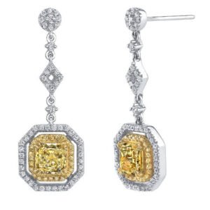 2.30 Ct. Canary Fancy Yellow Cushion Cut Halo Diamond Earrings VS1 GIA Certified