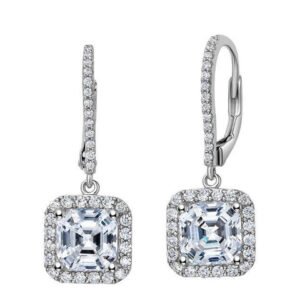 2.40 Ctw. Halo Asscher Cut Dangling Earrings G Color VS1 GIA Certified