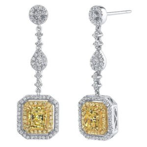 2.50 Ct Canary Fancy Yellow Radiant Cut Diamond Earrings VS1 GIA Certified
