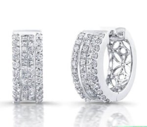 2.60 Ct. Princess With Round Cut Diamond Hoop Earrings