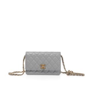 Chanel Grey Quilted Caviar CC Wallet on Chain Gold Hardware