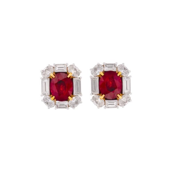 Platinum, 6.02ctw Burmese Ruby and Diamond Earrings