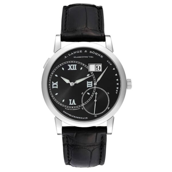 A. Lange & Söhne Grand Lange 1 (Reference 115.028). A white gold manual wind wristwatch with date.