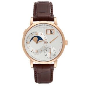 A. Lange & Söhne Lange 1 (Reference 139.032). A rose gold manual wind wristwatch with date and moonphase. 2015