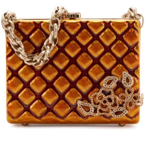 Amber Quilted Enamel Embellished Camellia Chain Handle Evening CC Box Bag Gold Hardware, 2007