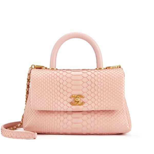 Baby Pink Python Coco Top Handle Flap Bag Brushed Gold Hardware, 2018