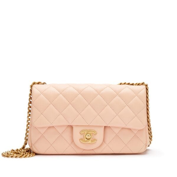 Baby Pink Quilted Lambskin Flap Bag Aged Gold Hardware