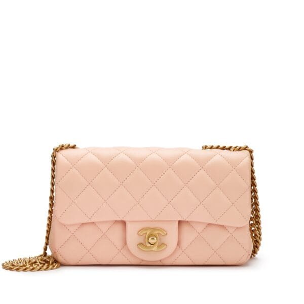 Baby Pink Quilted Lambskin Flap Bag Aged Gold Hardware