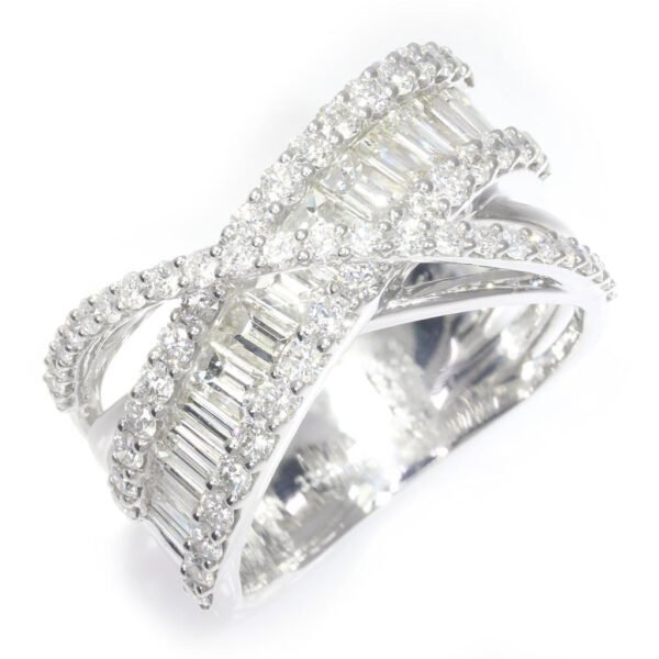 Baguette & Round Diamond Crossover Ring White Gold 2.46ctw
