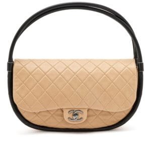 Beige and Black Quilted Aged Lambskin Medium Hula Hoop Bag Ruthenium Hardware, 2013