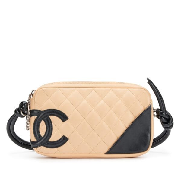 Beige and Black Quilted Calfskin Cambon Pochette Silver Hardware, 2004-2005