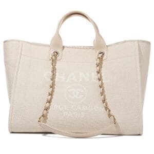 Beige Canvas Deauville Tote Pale Gold Hardware