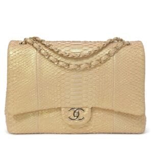 Beige Python Jumbo Double Flap Bag Gold Hardware, 2012