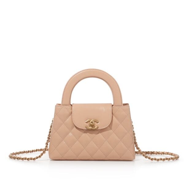 Beige Quilted Aged Calfskin Mini Kelly Bag Brushed Gold Hardware, 2024