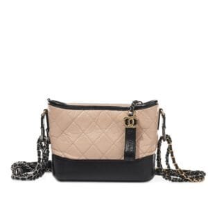 Beige Quilted and Black Calfskin Small Gabrielle Hobo Bag Gold and Ruthenium Hardware, 2019