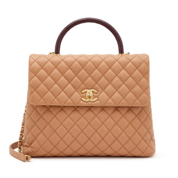 Beige Quilted Caviar and Burgundy Lizard Large Coco Top Handle Gold Hardware, 2017