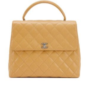 Beige Quilted Caviar Large Kelly Flap Top Handle Silver Hardware, 1997-1999