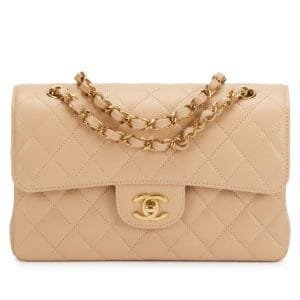 Beige Quilted Caviar Medium Classic Double Flap Bag Gold Hardware, 2022