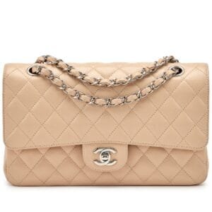 Beige Quilted Caviar Small Classic Double Flap Silver Hardware, 2010-2011