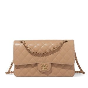 Beige Quilted Caviar Timeless Classic Double Flap Bag Brushed Gold Hardware, 2023