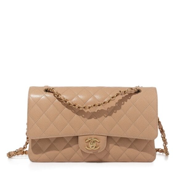 Beige Quilted Caviar Timeless Classic Double Flap Bag Gold Hardware, 2023