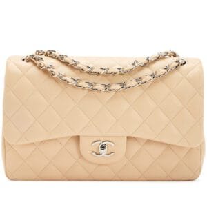 Beige Quilted Lambskin Jumbo Classic Double Flap Bag Silver Hardware, 2014-2015