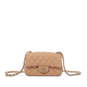 Beige Quilted Lambskin Mini Flap Bag Silver Hardware, 2021