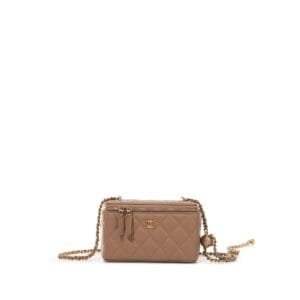 Beige Quilted Lambskin Pearl Crush Long Vanity Case Gold Hardware, 2022