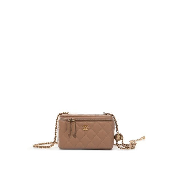 Beige Quilted Lambskin Pearl Crush Long Vanity Case Gold Hardware, 2022