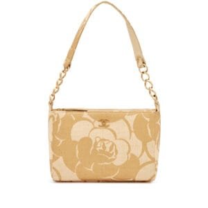 Beige Woven Raffia Camellia Bag Gold Hardware, 2003-2004
