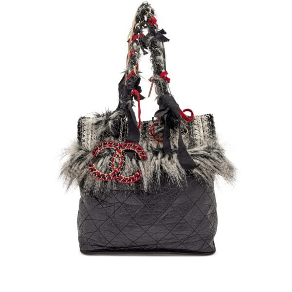 Black Aged Calfskin Tweed Inuit Fantasy Fur Tote Silver Hardware, 2010-2011