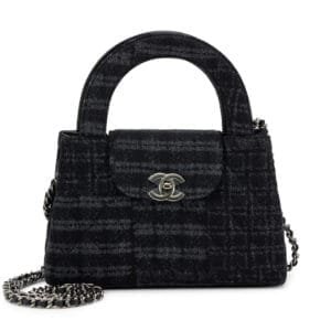 Black and Grey Printed Denim Nano Kelly Flap Bag Ruthenium Hardware, 2024