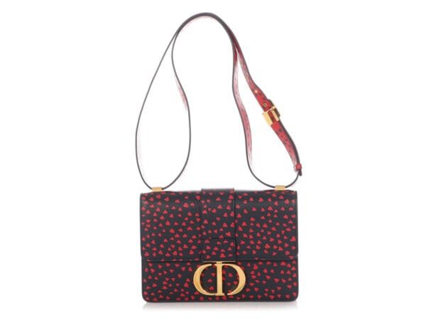 Black and Red Hearts 30 Montaigne Bag Gold Hardware