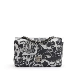 Black and Silver Printed Lambskin Mini Classic Flap Ruthenium Hardware, 2022