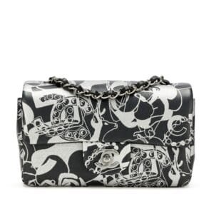 Black and Silver Printed Lambskin Mini Classic Flap Ruthenium Hardware, 2022