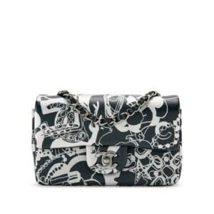 Black and Silver Printed Lambskin Mini Rectangular Flap Dark Silver Hardware, 2022