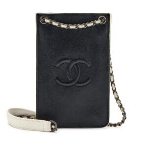 Black and White Calfskin CC Logo Two-Tone Crossbody Phone Holder Ruthenium Hardware, 2014