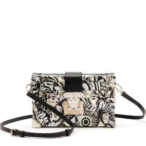 Black and White Floral Printed Embossed Calfskin Petite Malle Silver Hardware, 2017