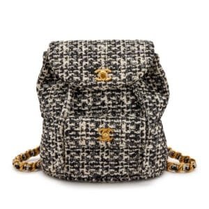 Black and White Quilted Sequin Tweed Medium Duma Timeless CC Backpack Gold Hardware, 1994