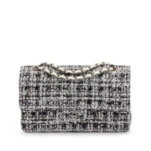 Black and White Quilted Tweed Medium Classic Double Flap Ruthenium Hardware, 2014-2015