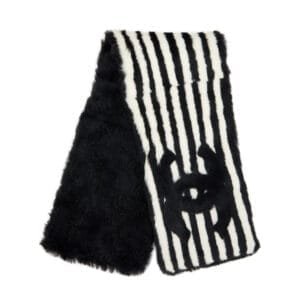 Black and White Striped CC Rabbit Fur Scarf, 1990s