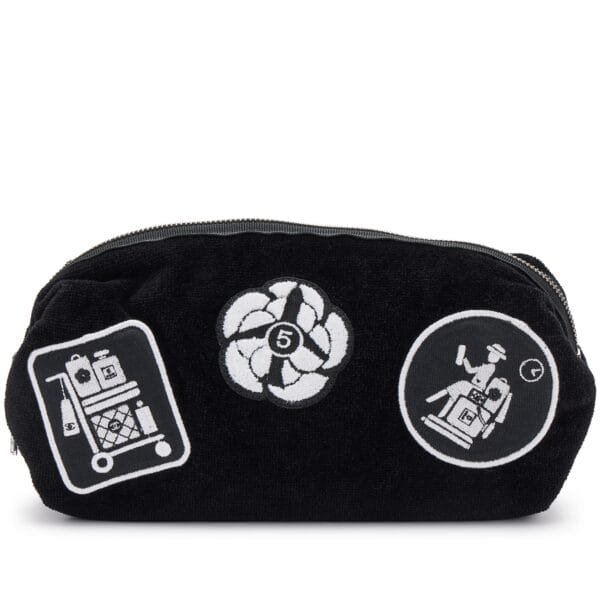 Black and White Velour Camellia Pouch Silver Hardware, 2016