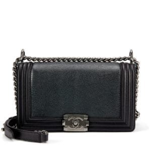 Black Calfskin and Lizard Boy Bag Silver Hardware, 2016