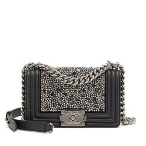 Black Calfskin and Strass Crystal Beaded Embellished Small Boy Bag Ruthenium Hardware, 2019