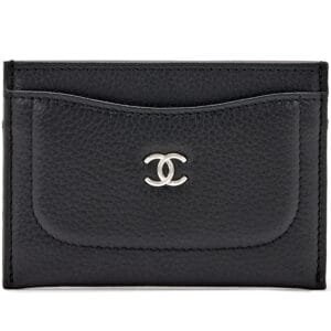 Black Calfskin Card Holder Silver Hardware, 2017